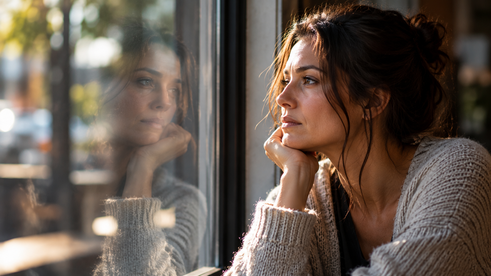 Contemplative Window Reflection