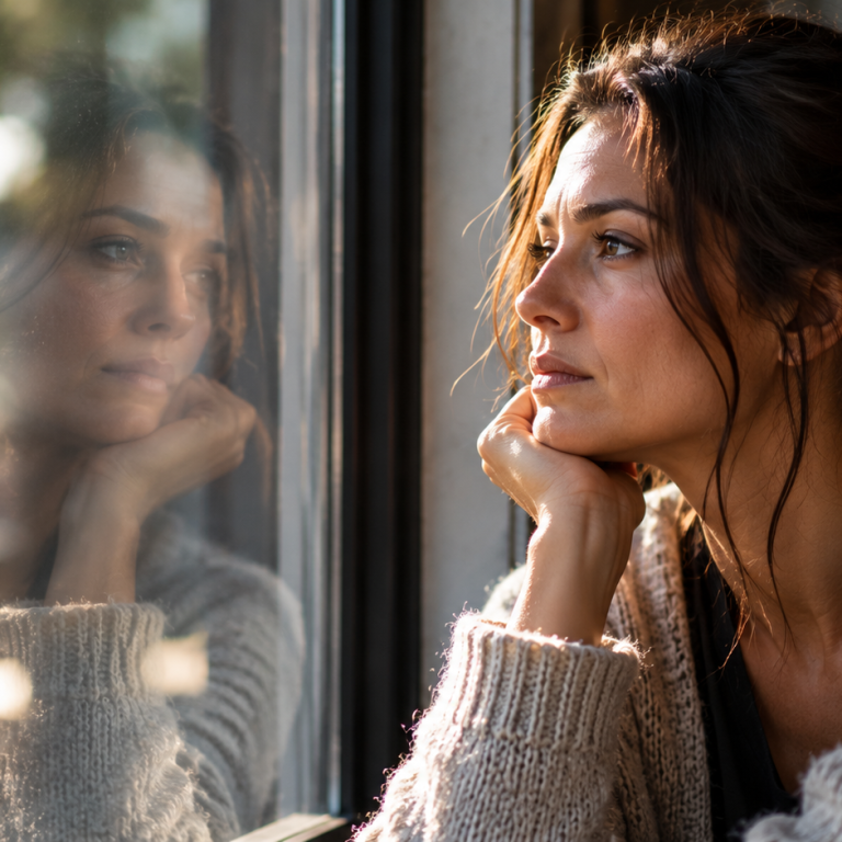 Contemplative Window Reflection